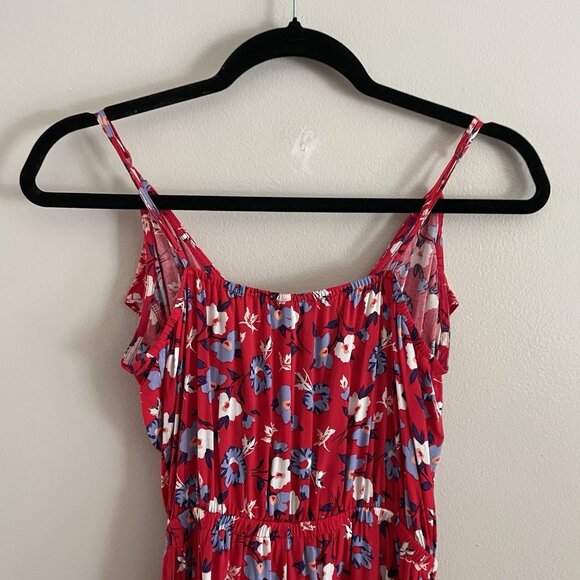 Express Women Sz S Red Floral Faux Wrap Adj Spaghetti Strap Ruffled Sundress - Picture 11 of 11